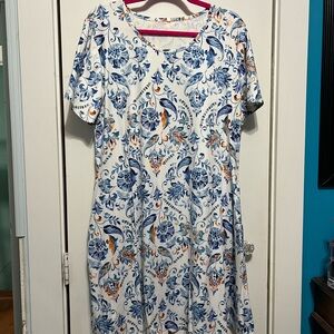 Floral Blue and Orange Women's Dress